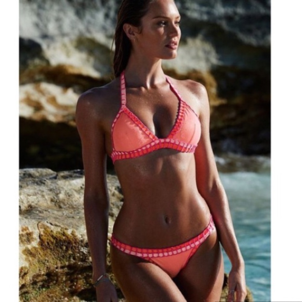 VS crochet trim bikini neon pink